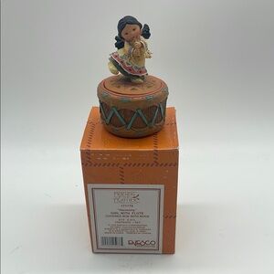 Enesco Friends of the Feather Girl with Flute Covered Box With Rock